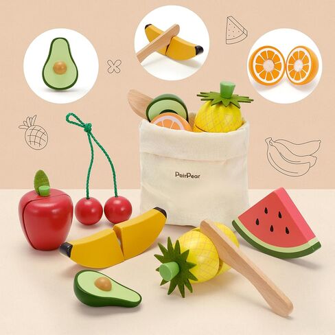 PairPear Wooden Toys Play Food Sets for Kids Kitchen, Kids Toy Food Cutting Meat Set for Toddlers 3+ Years Old, Pretend Food Play Kitchen Accessories for Girls and Boys in Kuwait