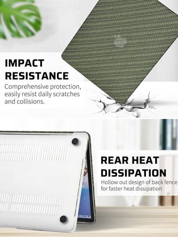Seorsok Compatible with MacBook Pro 13 inch Case M2 2024,2023,2022-2016 A2338 M1 A2251 A2289 A2159 A1989 A1708 A1706,Natural Wheat Grain Woven Leather Hard Shell Case&Keyboard Cover,Dark Green Fabric in Saudi Arabia