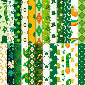 24 Sheet St. Patrick's Day Scrapbook Paper Pads, 6x6in 24 Designs Green Shamrock Art Craft Paper, Lucky Shamrock Leprechaun Coins Shoe Pattern Art Scrapbook for Irish Card Making (A, 6x6in)