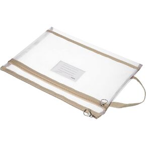PATIKIL Nylon Document Pouch, A4 Mesh Clear Zip Files Handle Bag with Name Tag for Office Business, Gray