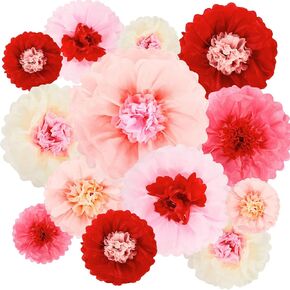 Hotop 36 Pieces Red Pink Tissue Paper Flowers Wedding Paper Flower Ball for Floral Party Backdrop Birthday Bachelorette Wedding Bridal Mother's Day Decoration,8,10,12 Inch