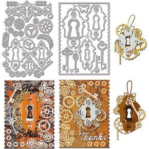 GLOBLELAND Vintage Lock and Key Cutting Dies Metal Gear and Chain Die Cuts Retro Screws Cutting Embossing Templates for Scrapbooking Crafts Paper Cards Making