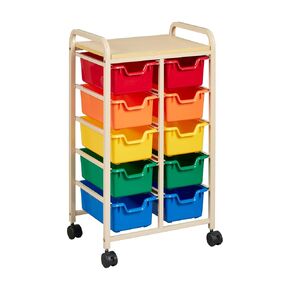 ECR4Kids Mobile Organizer with 10 Storage Bins, Storage Cart, Sand/Assorted