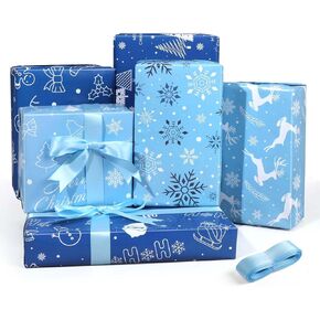 Pineraap 12 Sheets With Winter Wapp Paper ، White White Christmas Gift Paper with Ribbon Snowflakes Snowman Xmas Tree Paper Plate Plat