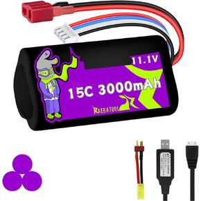 11.1v 3000mah 15c t plug (Red) trangle mapple battery li-ion بطارية ، تناسب Deerc 2104 210e 200e R608 High Speed ​​RC Boats 2104 Brushless RC Truck مع شاحن و Mini Tamiya Switch Cable