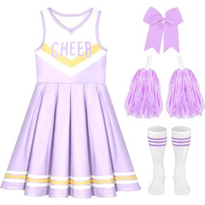 Cheerleader Costume for Kids Purple Gold Cheerleader Dress for Toddler Cheerleading Outfit for Girl’s Dress Up