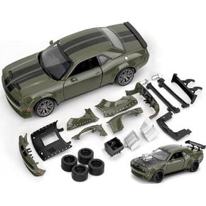 Hellcat DIY Disassembly Toy Car 1:36 Dodge Challenger SRT Kit للأطفال الذين تتراوح أعمارهم بين 3+ سيارات طراز Diecast مع أبواب مفتوحة هدية علمية للبنين الأعمار من 4 إلى 7 (أسود)