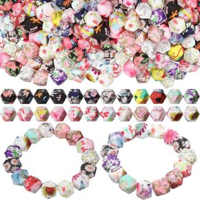 120 pcs 14mm سيليكون حبات سداسي سداسي زهرة السيليكون حبات الأزهار طباعة سوار DIY MATELET