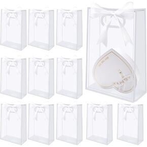SEL Natural 12 PCS أكياس هدايا واضحة مع مقابض 7.1 "x10.2" x3.2 "الحفلات البلاستيكية الحفلات مع الأكياس القابلة لإعادة الاستخدام القابلة لإعادة الاستخدام.