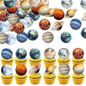 72pcs Edible Outer Space Cupcake Toppers Solar Solar System Galaxy Universe Planets Cupcake يختار نظام الطاقة الشمسية الكواكب الكواكب للاستحمام الطفل فتيات الفتيات اللوازم حفلة عيد ميلاد