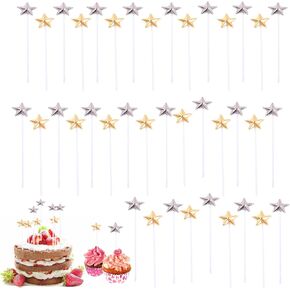 100 PCS 3D Stars Cake Toppers Gold Silver Mini Mirror Acrylic Wedding Cake Decoration