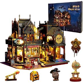 DIY Miniature House Kit Magic Forest, Mini Doll House Building Kit with LED Lights Furniture, Miniature Dollhouse Kit Wooden Crafts for Adults Teens Gifts