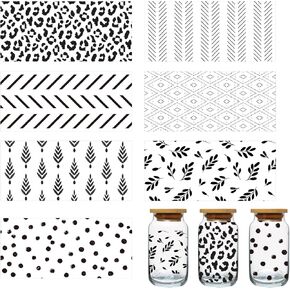 UV DTF Cup Wrap Transfer Stickers for Glass 7 Sheets Boho texture UV DTF Cup Wrap on Transfers ملصقات شارات لـ 16oz Libbey Coups Furniture Craft Wood DIY Crafts