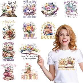 Book DTF Transfers جاهزة للضغط - Wxiben 12 ورقة Loving الحديد على نقل tshirts زهور عتيقة DTF نقل الحرارة ملصقات الفينيل الكتب على شارات للملابس tirts Hoodie DIY