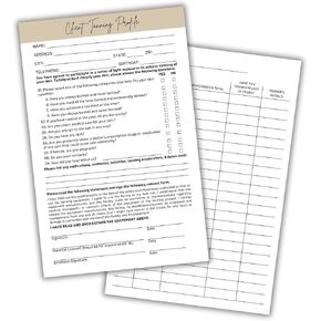 Lashicorn Tanning Client Information Card for Clients | 100 pk 5.5 x 8.5" Profile Contact Record Information Sheet for Tan Salons Spas Intake Tan Session Intake Skin Type Release
