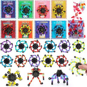 Valentines Day Gifts for Classroom - 24Pack Valentine Prefilled Fidget Spinner and Valentine Cards for Kids School Gift Exchange Classroom Prizes Bulk Fidget Toy Party Favors Prizes