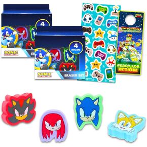 Sonic the Hedgehog Party Favor Set - Bundle with 8 Sonic the Hedgehog Erasers Featuring Knuckles, Shadow, and Tails Plus More | Sonic Party Supplies Kids, Boys, Girls