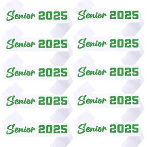 10pcs كبار SASH 2025 Green Glitter White Satin For Class of 2025 Celebrations Celebrations Party تخرج من المشجعين الكبار