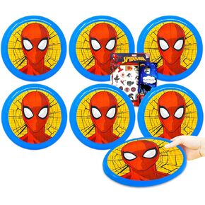 Spiderman Party Favors Set for Kids - Bundle with 6 Spiderman Flying Disc Toys Plus Tattoos, More for Spiderman Birthday Party | Spiderman Goodie Bag Filler