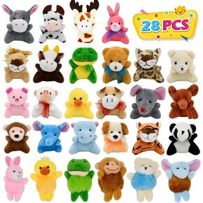 28 Pack Mini Plush Animals Toys Set, Cute Small Stuffed Animal Keychain Set，Carnival Prizes,Classroom Rewards,Goody Bags Filler,Party Favors