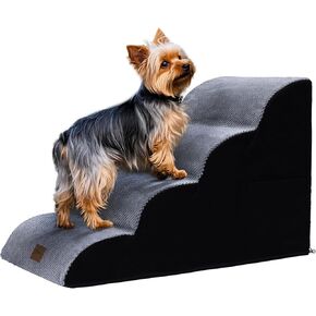 OYX 4-Tiers Pet Stairs for Small Dogs, Dog Stairs Ramp for Beds Couches, Non-Slip Pet Stairs, Dog Stairs & Steps with Side Design Pockets, Dog Slope Stairs for Small Dogs, Cats and Pets Friendly Grey