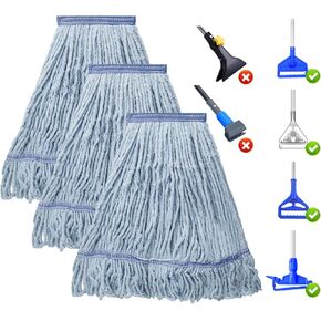 KeFanta 3 Pack Heavy Duty Commercial Mop Head Replacement,Looped End String Cotton Mop Heads,Industrial Wet Mop Refill for Floor Cleaning(Blue)
