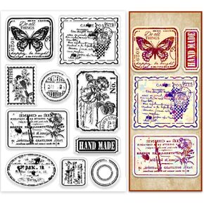 PH PandaHall Clear Stamp for Scrapbooking, Retro Stamp Series Rubber Stamp Ticket Stub Butterfly Plant Silicone Stamp for Invitation Cards, Journal, Gift Tags, Paper Crafting Postcards,Christmas
