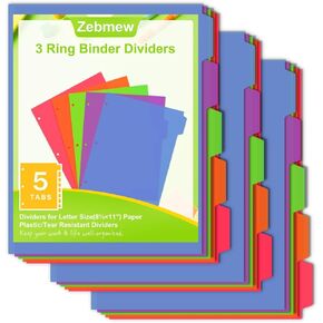 8 Tab Binder Dividers for 3 Ring Binder, Write & Erase Plastic Dividers with Tab,Colored, Notebook Dividers for School & Office, 3 Sets