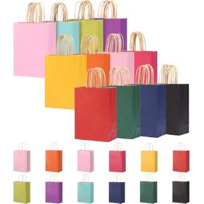 أكياس هدايا الورق 36pcs ذات 3 3pcs مع مقابض ، و 12 ألوانًا لحفلات الحفلات ، و 5.9 "× 3.1" × 8.3 "حقائب هدايا جيدة لحفلات عيد الميلاد ولوازم الحفلات