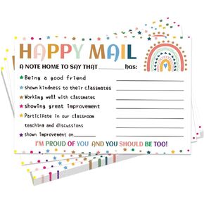 60Pcs Cute Stars Teacher Mail Cards Happy Mail Postcards Teacher Notes to Parents Good Behavior Incentive Motivational Cards to Send Home for Class Preschool Kindergarten Elementary School