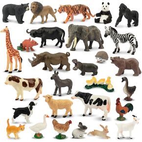 Toymany 28pcs شخصيات حيوانات صغيرة في الغابة والتماثيل الزراعية مجموعة ، وتماثيل صغيرة واقعية ، كعكة الكعكة ، هدية عيد ميلاد Easter Egg Christmas للأطفال