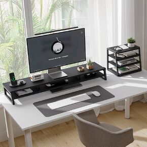 Fenge Dual Monitor Stand Riser & 4 Tier Desktop Organizer, Black