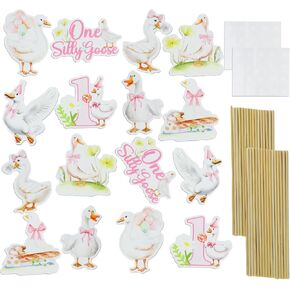 Cupcake Topper ، 32 PCS One Silly Goose Decortations for Girls and Boys ، 8 أنماط مختلفة ، لتزيين حفلات أعياد الميلاد أو حفل زخات الأطفال أو حفل الأوز