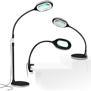 Brightech Lightview Pro Mestged LED مصباح مكتب LED مع الضوء والهوايات والقراءة والمرونة والمتانة مصباح الأرضية المكبرة ، 3 في 1 مكبّر زجاج LED ، ضوء العمل لاستخدامات Pro - أسود -