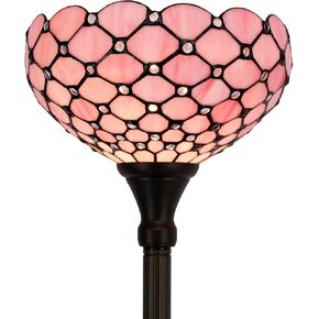 WERFACTORY Tiffany Floor Lamp Pink Stained Glass Pearl Bead Light 12X12X66 Inches Torchiere Standing Corner Torch Uplight Decor Bedroom Living Room Home Office S005P Series