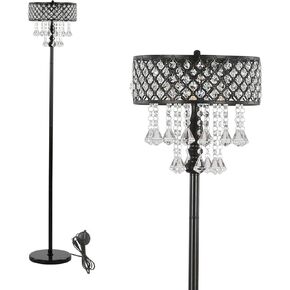Hsyile KU300266 Mini European Crystal Floor Lamp for Living Room,Bedroom,Office - Standing Tall Pole Lamp - Classic Black
