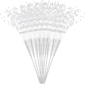 Sewroro 100Pcs White Pearl Sticks Beaded String for Crafts Bridal Wedding Pearl Bouquet for DIY Garland Bridal Wedding Party Supplies Decoration