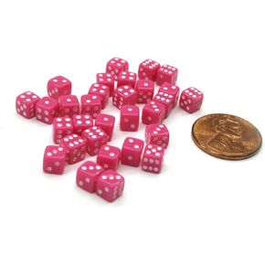 Koplow Games 30 Deluxe Round محاصر ستة من جانب D6 5mm .197 بوصة زهر صغير صغير - وردي