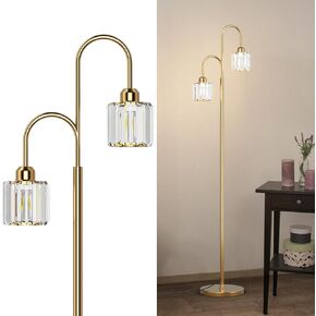 مصباح أرضي من الكريستال الذهبي 2-light لغرفة المعيشة ، مصباح أرضية بلوري الأناقة الحديثة لغرفة النوم ، مفتاح القدم/إيقاف تشغيله ، مصابيح ميني E26 مستبعدة ، كحد أقصى 60 واط ، ضوء الكريستال النحاسي ضوء الكريستال