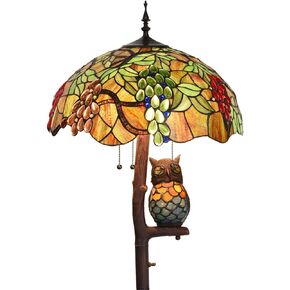 Bieye L10766 Grapes Tiffany على غرار مصباح أرضي مزدوج مضاءة مع ضوء ليلة البومة ، 18 "WX65 H