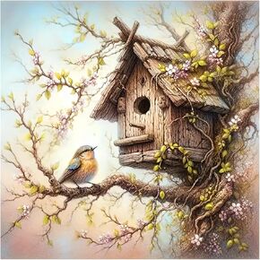 طقم الطلاء الماس Amorars Bird Diamond للبالغين ، المبتدئين في المناظر الطبيعية للفنون الماس - DIY لوحات فنية كاملة DIY Diamond Dot Gem ، وهدايا مناسبة ، وحرف الديكور المنزلية ， 12x12inch