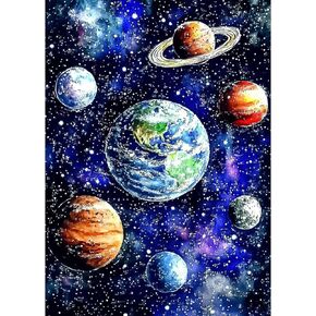 Lxmsja Planets مجموعات فن الماس للبالغين ، الكون DIY مجموعات الطلاء الماس الكاملة للمبتدئين للمبتدئين ، الحرف الفنية للأحجار الكريمة 5D للبالغين ، ديكور الجدار المنزلي 12x16 بوصة