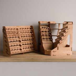 Plydolex Rustic Wooden Paint Organizer مع 60 فتحة ورفًا زاوية لـ 32 زجاجة و 46 فرشًا - قابلة للتركيب على الحائط ، محمولة ، للجنسين ، الفنون والحرف اليدوية