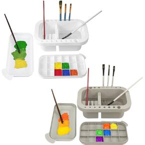 MyLifeunit Paint Brush Cleaner ، حامل فرشاة الطلاء 2 حزمة ومنظمي مع لوحة للاكريليك والألوان المائية والدهانات القائمة على الماء (أبيض ورمادي)