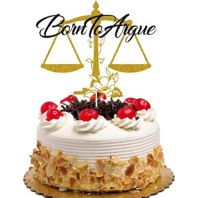 Born to Argue Cake Topper, Congrats Lawyer, Case Closed, Law School Graduation Party Decorations (Gold Black Glitter)