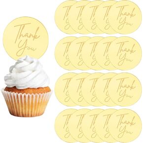20 PCS Cupcake Toppers - Round Thank You Discs ، Mirror Acrylic Cake Picks & Charm Cake Decoration Supplies