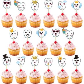 30Pcs Tooth Cupcake Toppers, First Tooth Party Decor, Dental Cupcake Toppers, Dental Themed Baby Shower Cupcake Toppers, Dentist Party Decorations