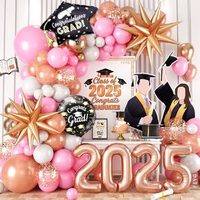 Graduation Balloons Arch Garland Kit, Graduation Party Decoration, Black Orange Balloon with Congrats Grad Hat Balloon 2025 Banner for College School Class of 2025 Congrats Grad Party Supplies