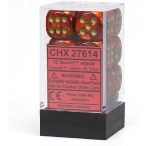 Chessex DND DICE Set-CHESSEX D&D DICE-16MM SCARLET و GOLD POLISTRAL POLYHEDRAL DICE STENGONS و DRAGONS DICE 12 DICE-D6 ، مختلف (CHX27614)