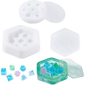 AHANDMAKER 2Sets Dice Mold Set with 7 Pcs Dice Silicone Molds & Dice Storage Tray Silicone Mold, Dice Resin Molds Edge Dice Set for DND Dice Making & Storing DND Dice